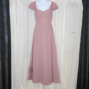 Azazie Mauve Maxi Dress with Sweetheart Bodice and Short Sleeves